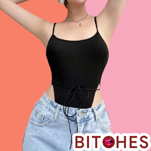 Bodysuit 2 dây đen kèm dây cột hông phong cách sexy-BITCHES | BigBuy360 - bigbuy360.vn