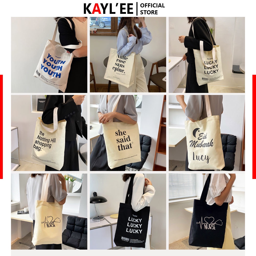 Túi tote đeo vai vải canvas thời trang nữ có ngăn phụ đựng vừa laptop KayLee KT39x37x9cm - PL04