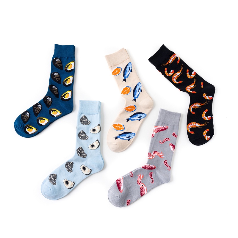 Vớ Cotton In Họa Tiết Hải Sản Hoạt Hình Vui Nhộn Phong Cách Đường Phố Phương Tây Cho Nữ