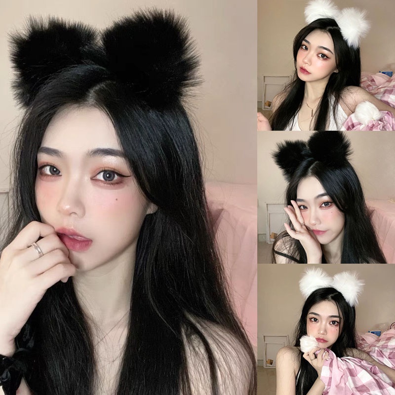 Cài tóc hình tai mèo hồ ly bằng lông nhung làm dùng làm trang phục cosplay lễ halloween