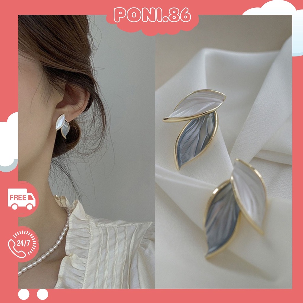 Bông Tai hoa tai Lá Trắng xanh dương phong cách Hàn Quốc nhẹ nhàng