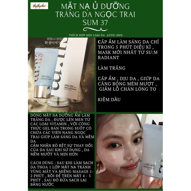 (Dưỡng Trắng Kiềm Dầu] Mặt Nạ ủ Trắng Ngọc Trai Sum 37 Water Full Radiant Aura Mask Dưỡng Trắng Làm Sạch Da Tẩy Da Chết | BigBuy360 - bigbuy360.vn