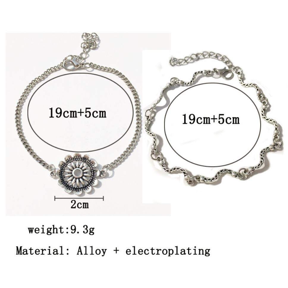 Bộ Hai Lắc Chân Hợp Kim Bạc  Hoa Hướng Dương  EBI