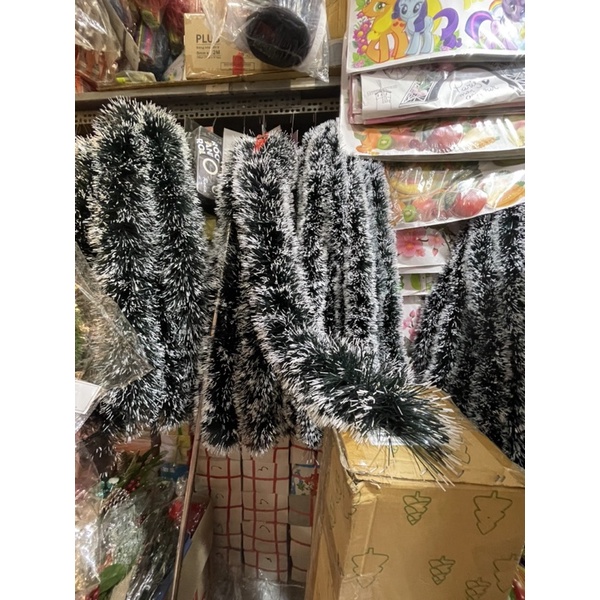 Dây thông đuôi chồn LOẠI XÙ DÀY đường kính 9cm/13cm trang trí noel - Green Tinsel Garland With Snow Tips