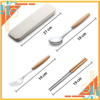 Bộ đũa thìa dĩa Inox cán gỗ(kèm hôp)