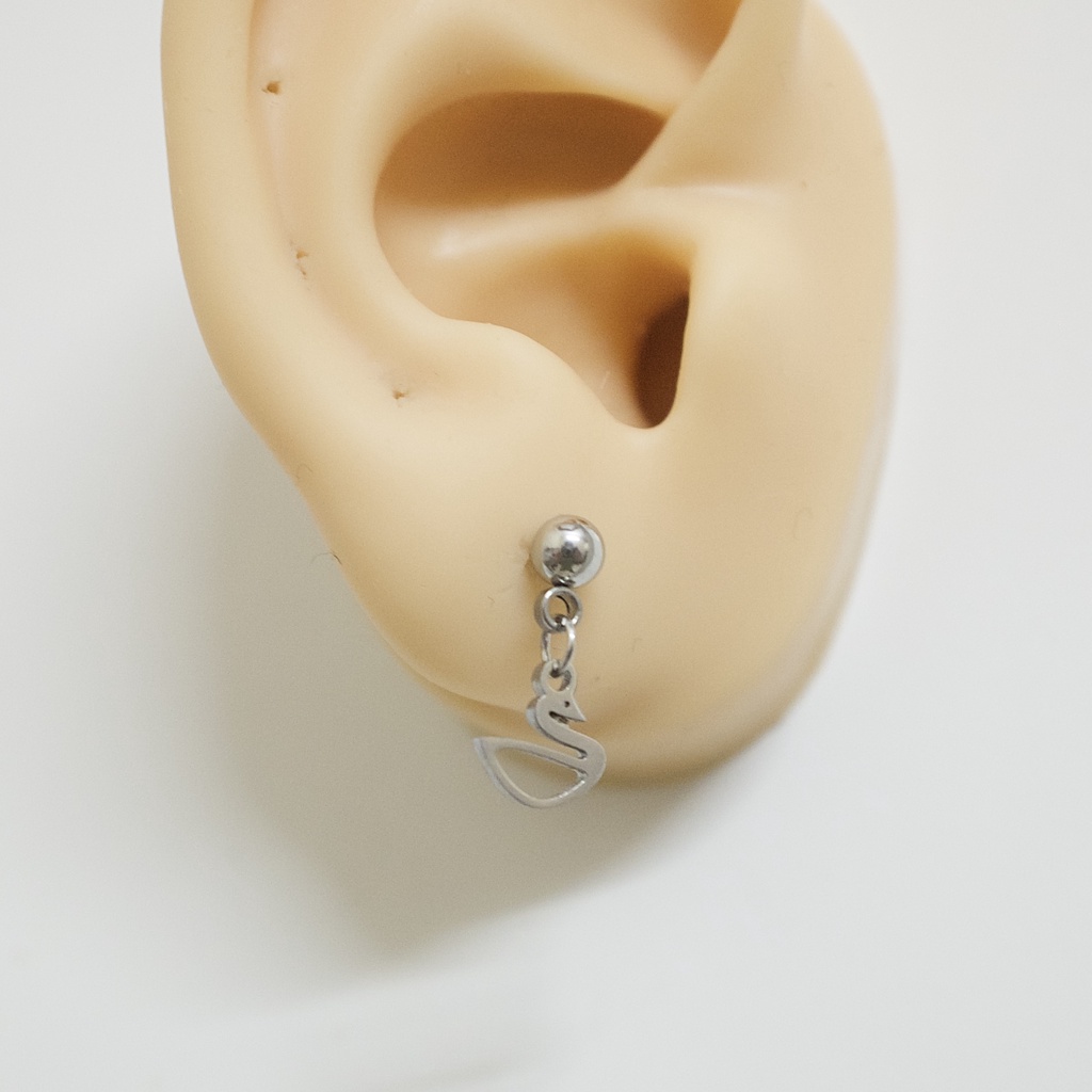 [1 Chiếc] Khuyên Tai Titan Unisex Có Charm Thiên Nga Màu Bạc Đuôi Bi Không Gỉ Sét Không Ngứa Bông Tai Julies Box 66