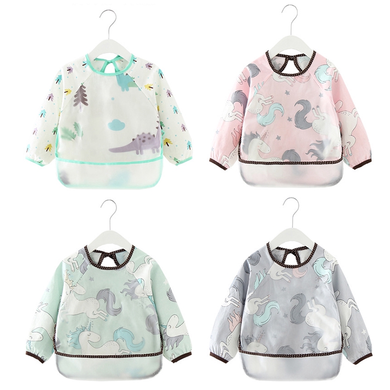 Yếm Ăn Tay Dài Chống Thấm Nước Họa Tiết Hoạt Hình Dễ Thương Cho Bé