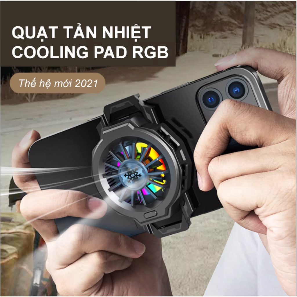 Quạt tản nhiệt điện thoại Gaming RGB - TẶNG BỘ GĂNG TAY GAME THỦ, Quạt làm mát có sò lạnh tản nhiệt siêu nhanh