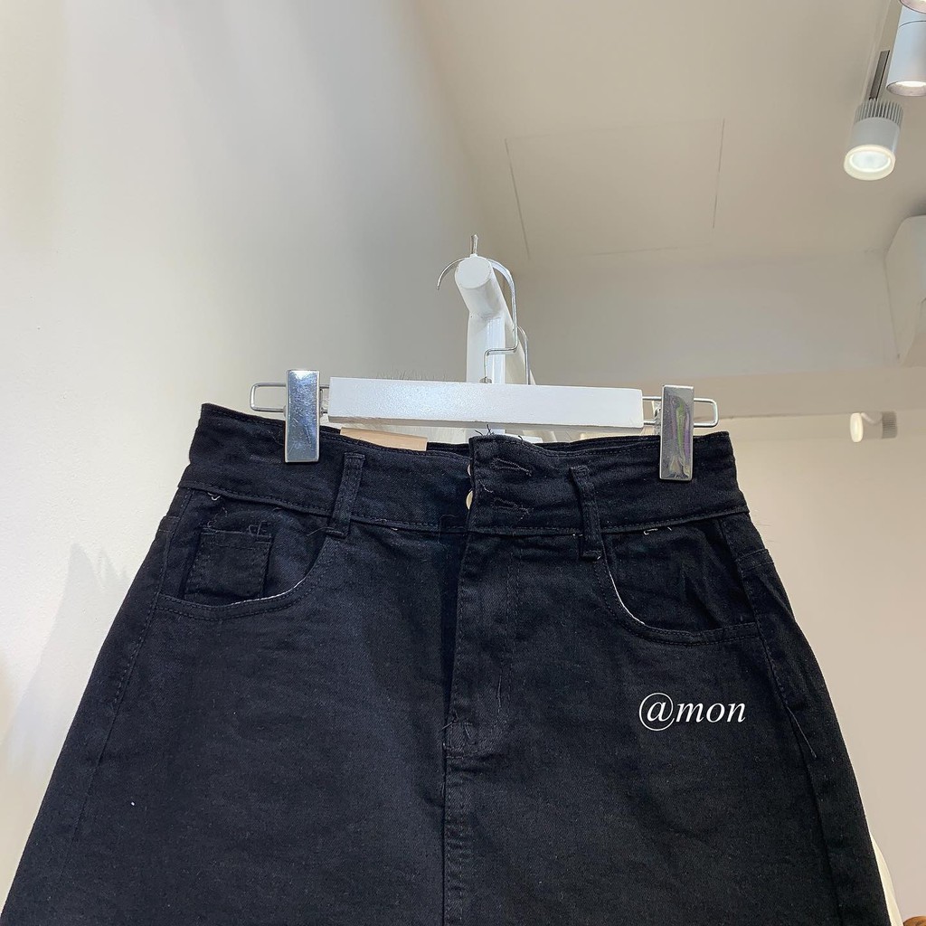 2101303 Chân váy bò ulzzang co giãn chất jeans mềm có lót trong màu đen trơn có size | BigBuy360 - bigbuy360.vn