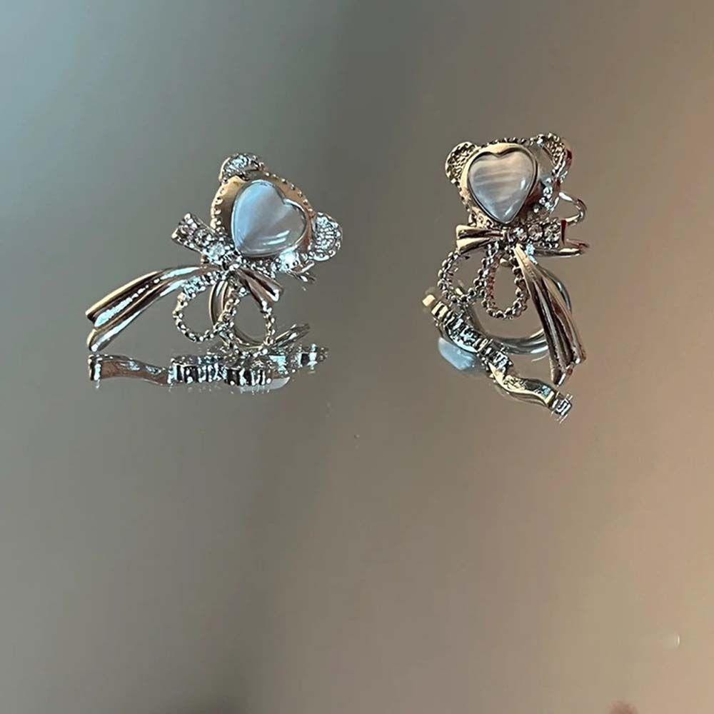 Khuyên Vành Tai Đính Đá Thời Trang Dành Cho Nữ|Đôi Bông Tai Hình Chú Gấu Đáng Yêu Dành Cho Nữ