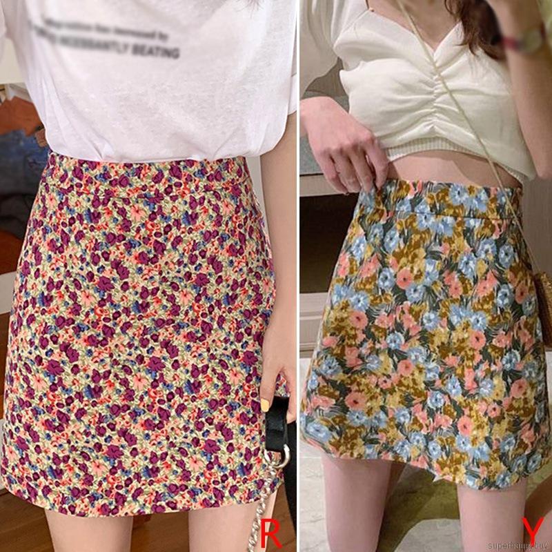 Chân Váy Lưng Cao Hoạ Tiết Hoa Phong Cách Retro