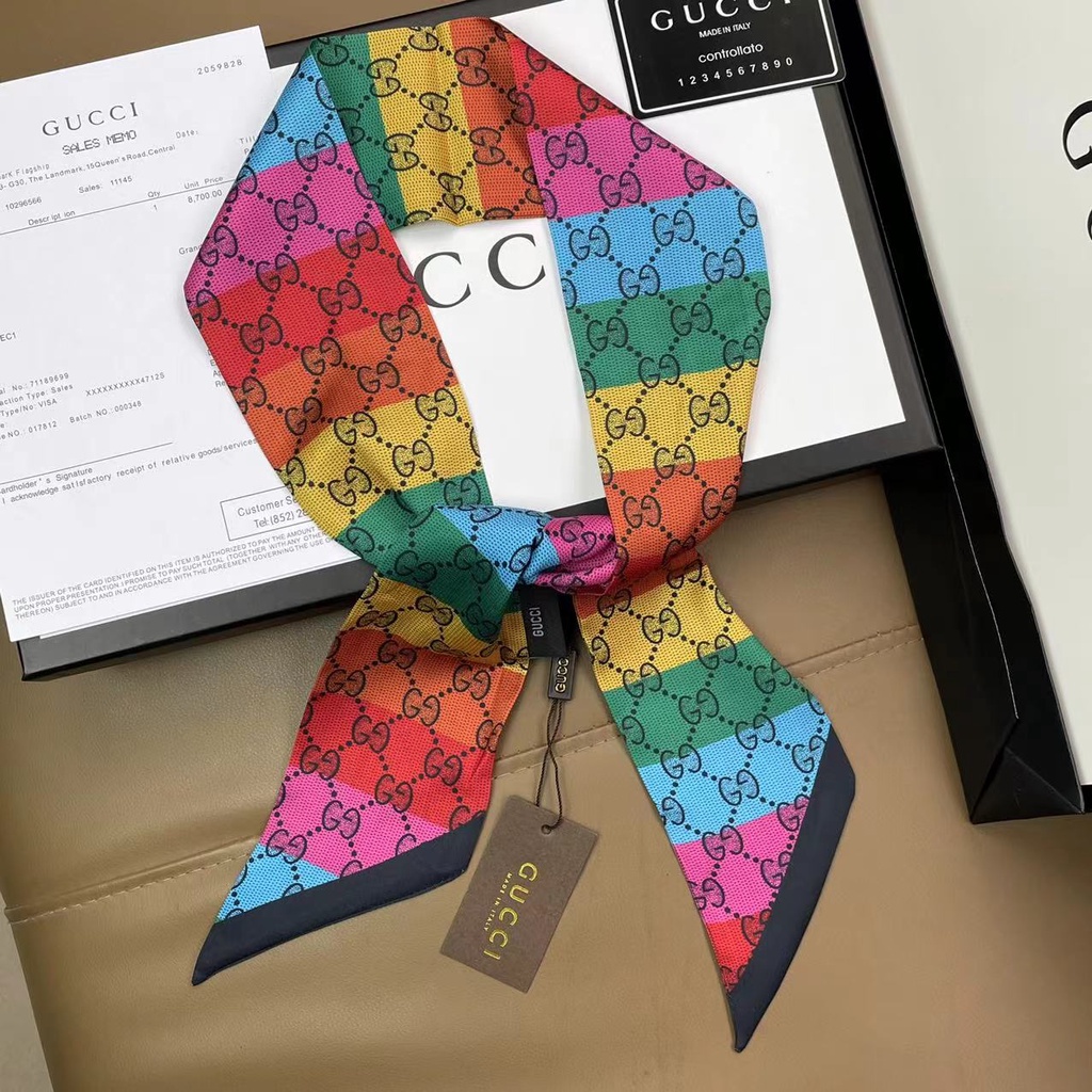 Khăn Quàng Cổ / Khăn Quàng Cổ / Túi Xách Tay Bằng Lụa In Chữ GG Phối Ruy Băng Dài Thời Trang Cho Nữ