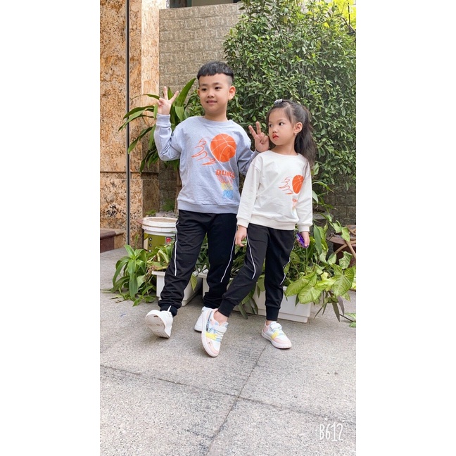 Bộ quần áo nỉ LITIBABY, hình in bóng rổ, chất nỉ bền đẹp. Mã PH364, size cho bé 9/14 tuổi