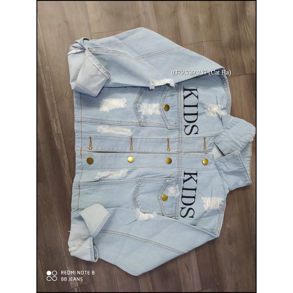 Aó khoác jean nữ xám xanh như hình form dưới 58Kg Cools kids BB18