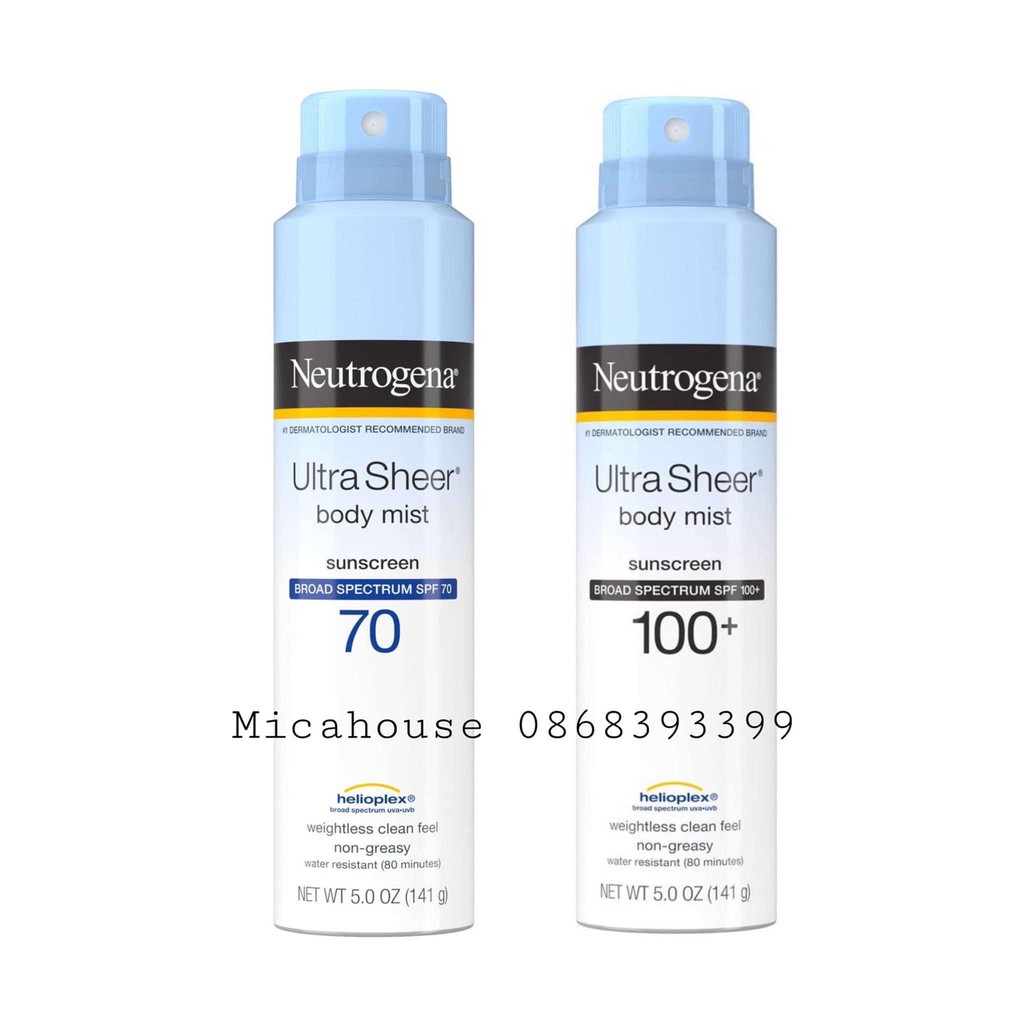 XỊT CHỐNG NẮNG NEUTROGENA ULTRA SHEER BODY MIST SUNSCREEN 141gr mẫu mới