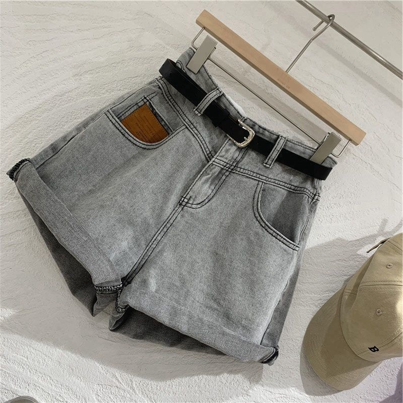 JSC Jiashucheng Quần Short Denim Lưng Cao Ống Rộng Phong Cách Hàn Quốc Màu Trắng Xám Thời Trang Mùa Hè Cho Bạn Nữ
