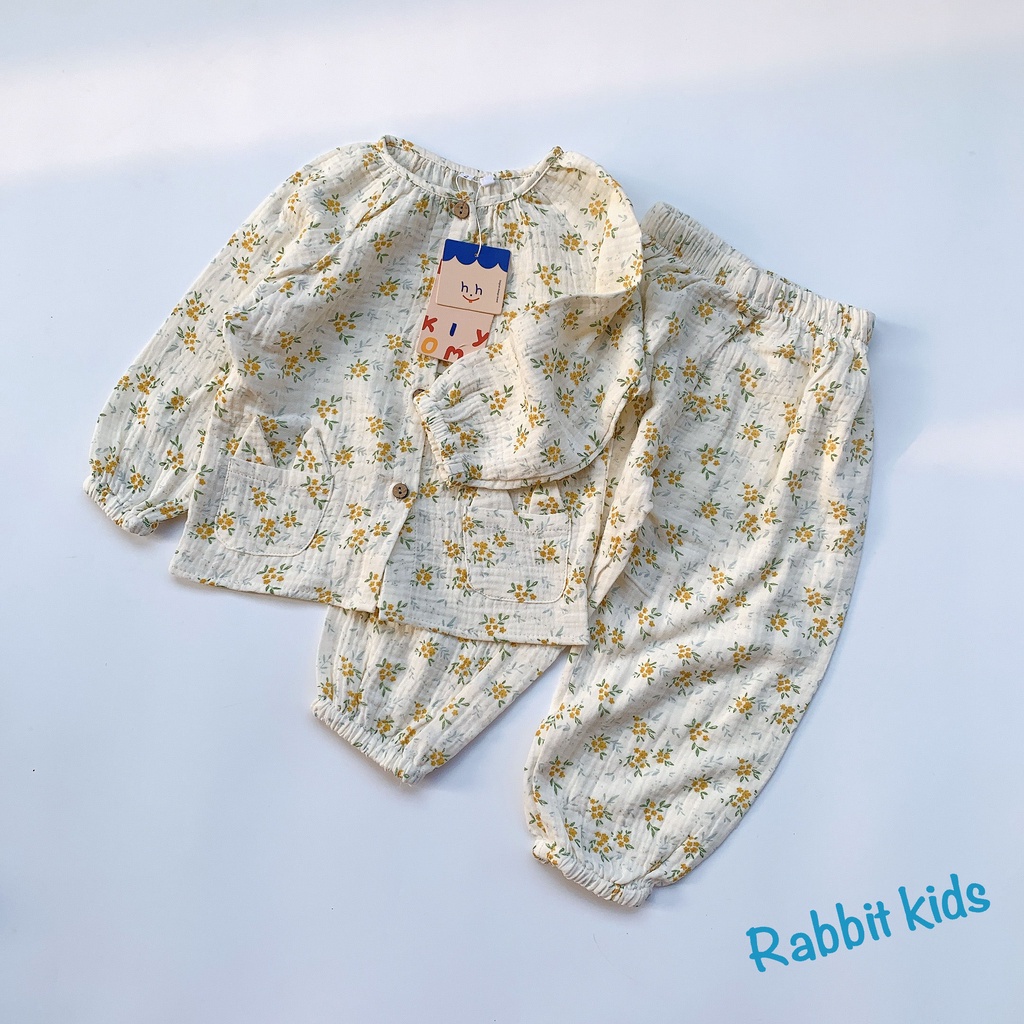 Đồ Bộ Dài Tay Bé Gái Chất Xô Muslin Cao Cấp💝FREESHIP💝 Rabbit Kids - Quần Áo Thu Đông Cho Bé 1 -5 Tuổi Nằm Điều Hoà