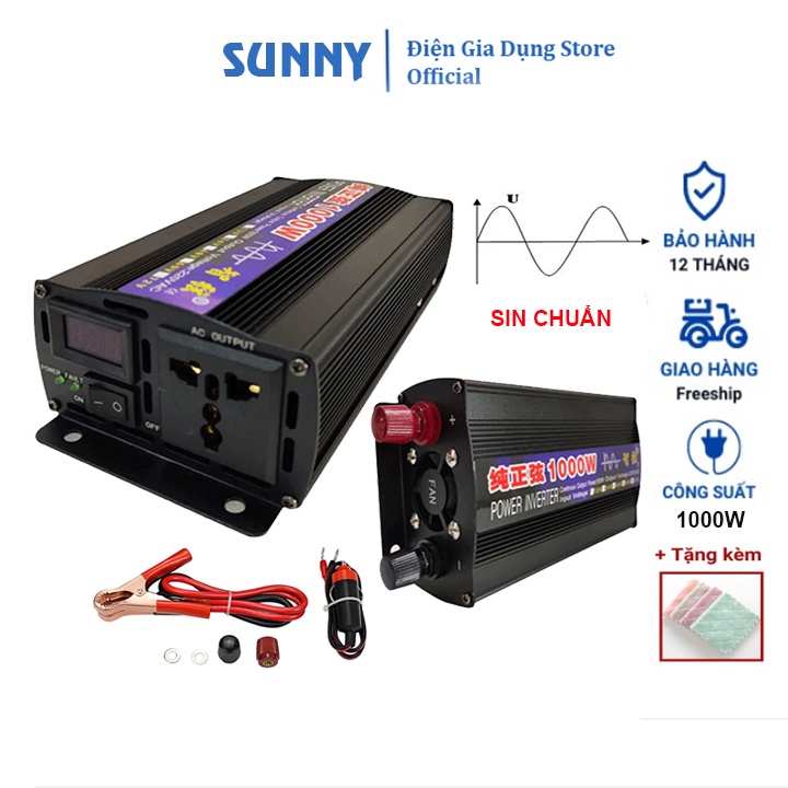 Kích điện 12v lên 220v sin chuẩn 1000W INVERTER, Bộ đổi nguồn sóng sin chuẩn