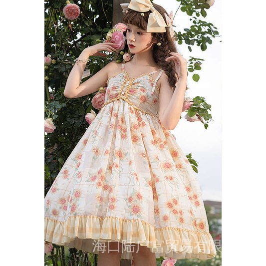 Lolita Dress Story Hoa Hướng Dương✨Jsk Váy Dây Treo Hàng Ngày IZGS