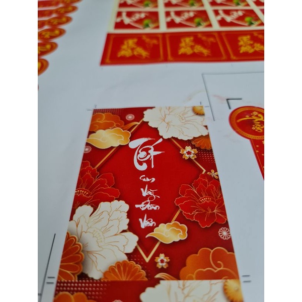 12 Tem Decal Dán Hủ Mứt - Bánh Tết - Chữ "VẠN SỰ NHƯ Ý" Siêu Sang KT 7x10cm