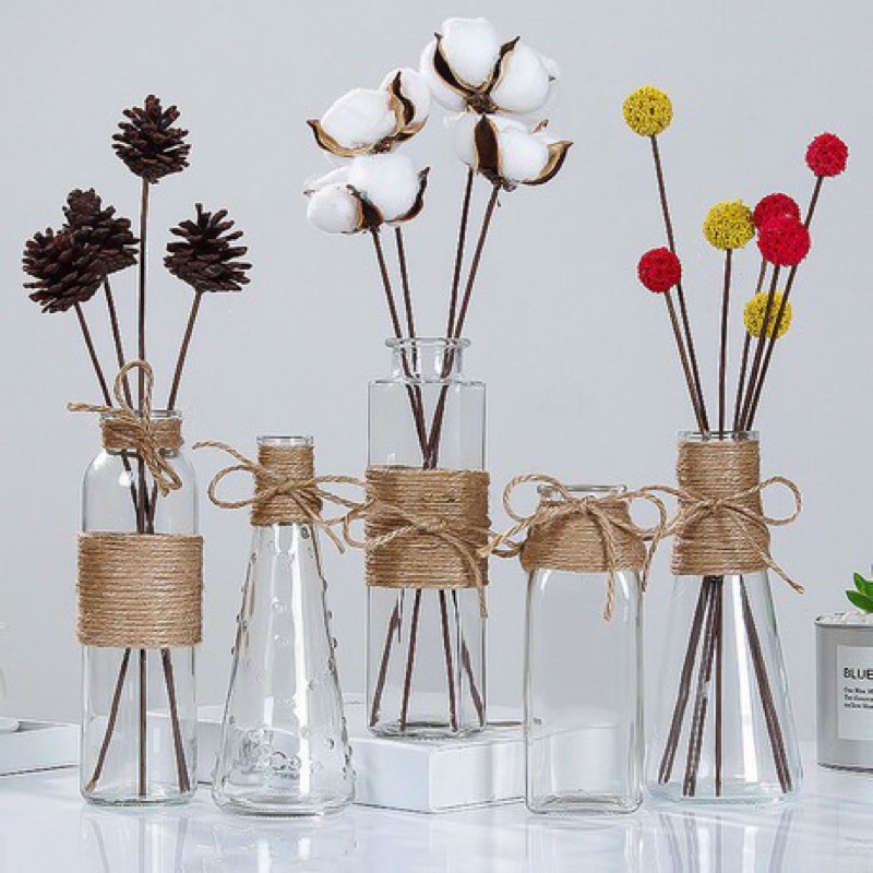 Lọ hoa thủy tinh trong Bình hoa decor trang trí cuốn dây thừng gai đẹp