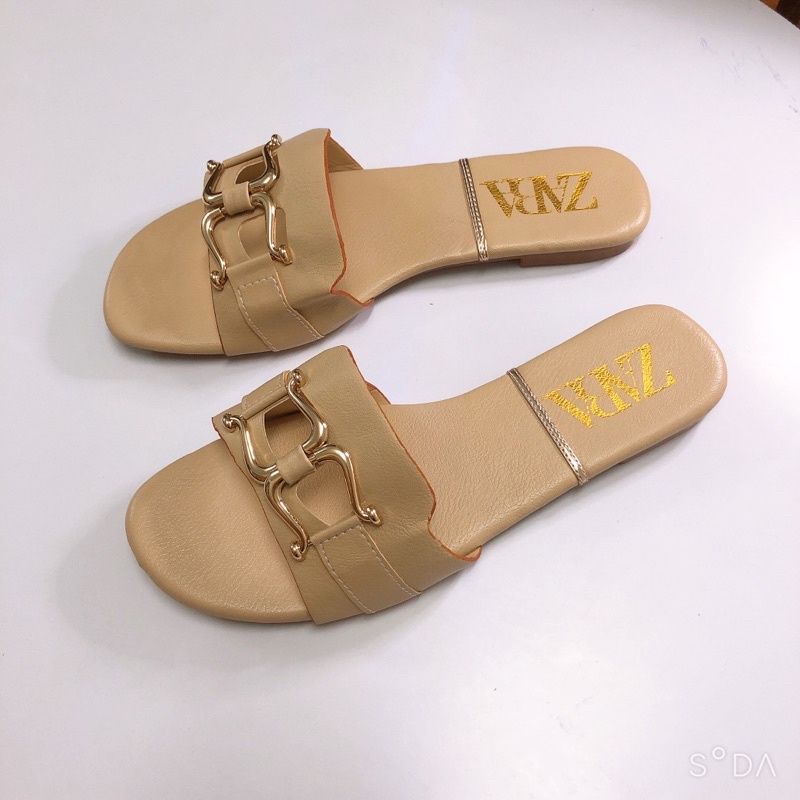 Dép nữ quai ngang ZARA da mềm hàng đẹp- Ảnh chụp thật