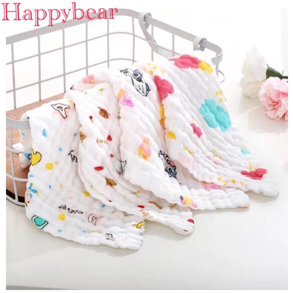 Sét 5 khăn xô nhăn 6 lớp rửa mặt loại dày cho bé HAPPYBEAR