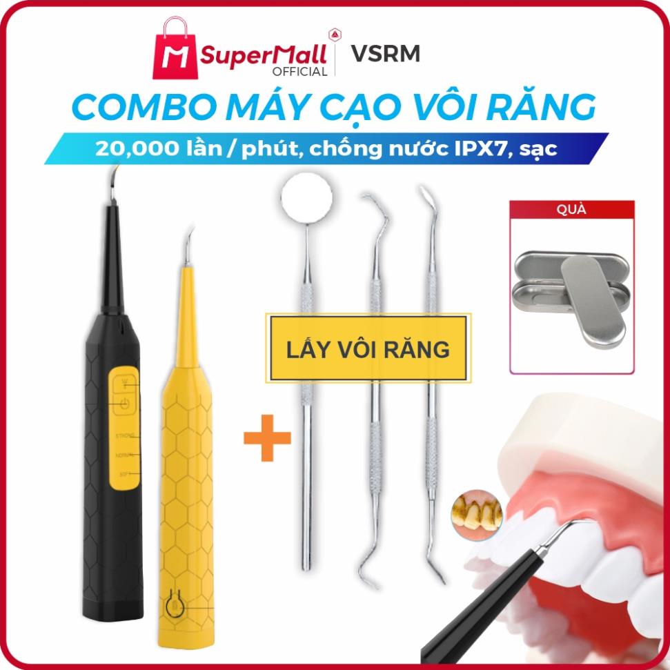 Máy cạo vôi răng cầm tay siêu âm tiện lợi 20.000 hz, sử dụng tại nhà, chống nước IPX6, pin sạc