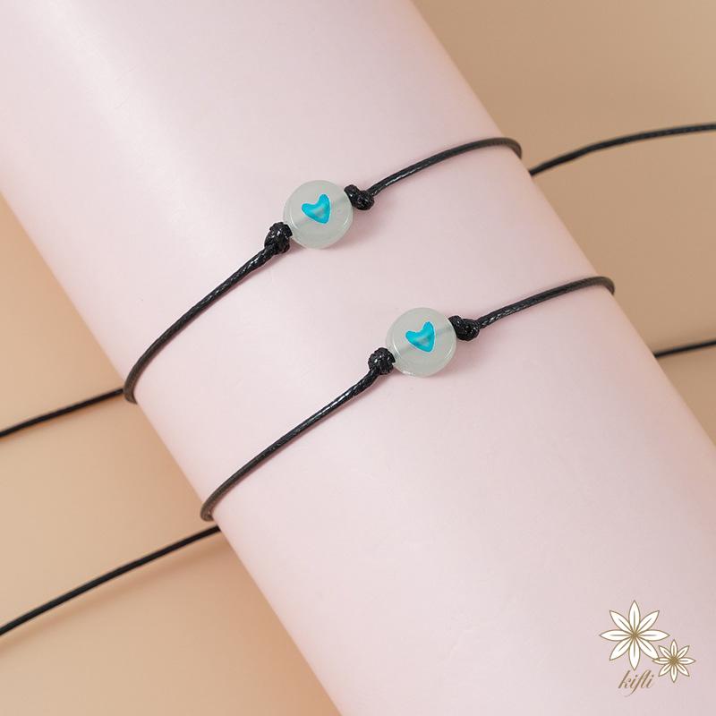 【kifli】Set 2 vòng tay dây bện mặt hình trái tim dạ quang thời trang cho cặp đôi