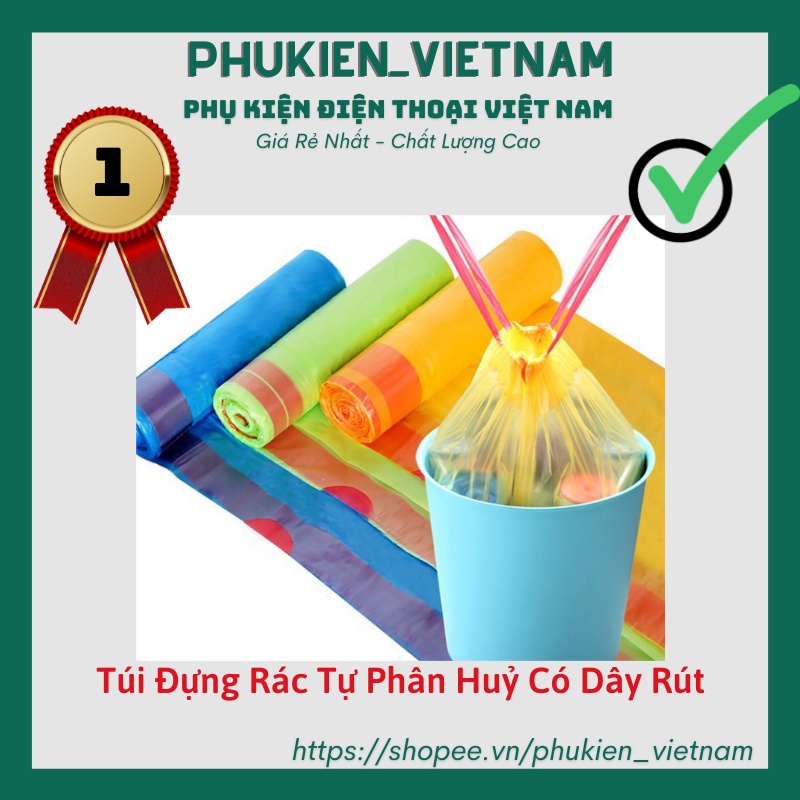 Túi Đựng Rác Tự Phân Huỷ Có Dây Rút - 15 túi/cuộn - Tiện Dụng Sạch Sẽ