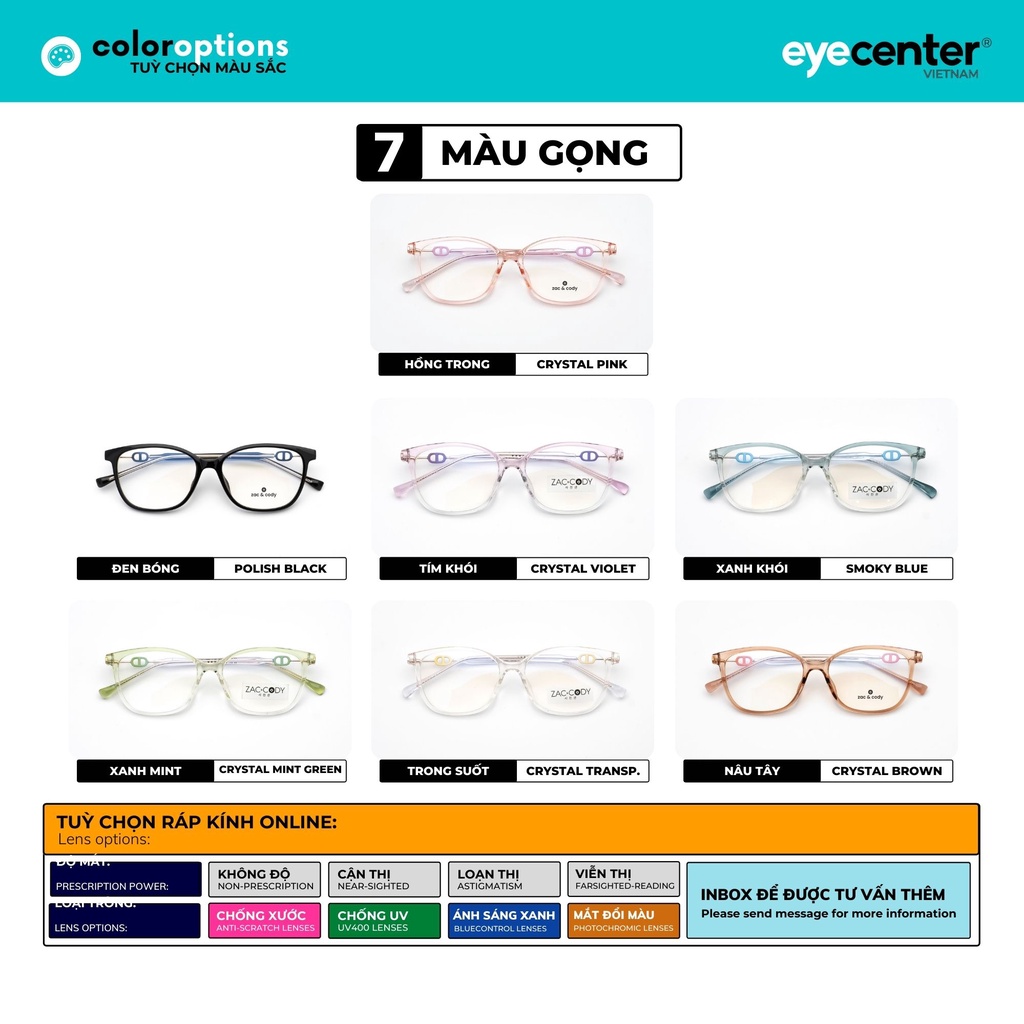 Gọng kính cận nữ chính hãng ZAC & CODY CANDICE A34-S  lõi thép chống gãy nhập khẩu by Eye Center Vietnam