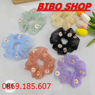 Dây Buộc Tóc Nữ Vải Scunchies Mẫu In Hoa Cúc Thời Trang Hàn Quốc, Cột Tóc Họa Tiết Hoa Cúc Hot Hit