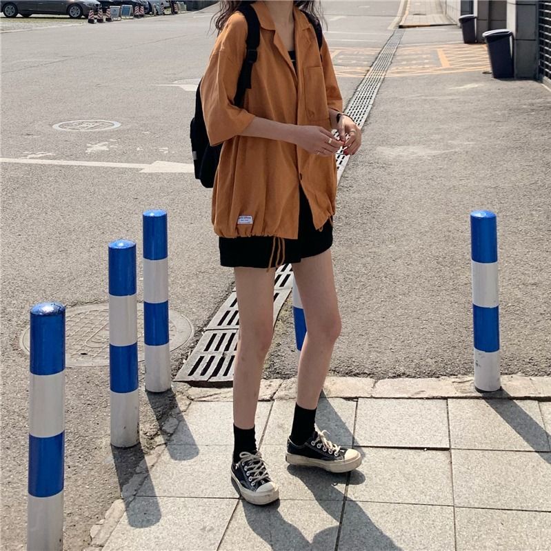 Áo Sơ Mi Tay Ngắn Dáng Rộng Phong Cách Hàn Quốc Cho Nữ