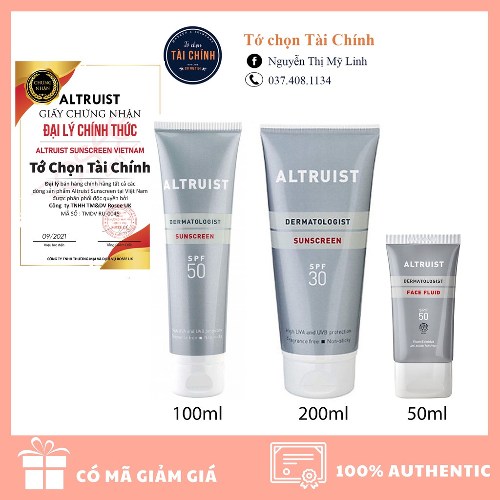 Kem chống nắng Altruist Dermatologist face fluid, Sunscreen spf 30, spf 50 mẫu mới | BigBuy360 - bigbuy360.vn