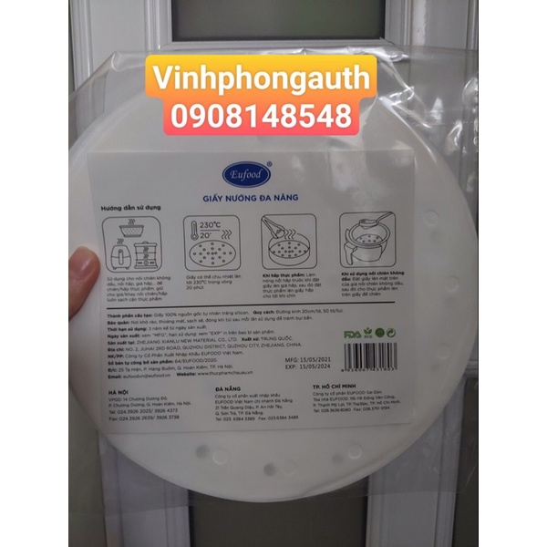 Giấy nướng đa năng cho nồi chiên không dầu nồi hấp Eufood 50 tờ/size ( nhỏ 20cm, lớn 23cm)