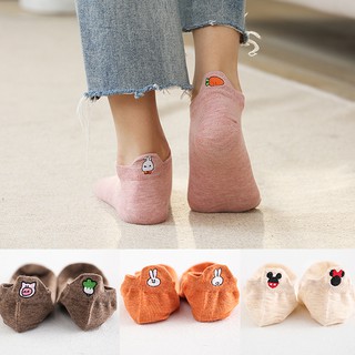 Tất Nữ Cổ Ngắn Thêu Hoạt Hình Mặt Cười Cute Phong Cách Hàn Quốc Năng Động, Cá Tính