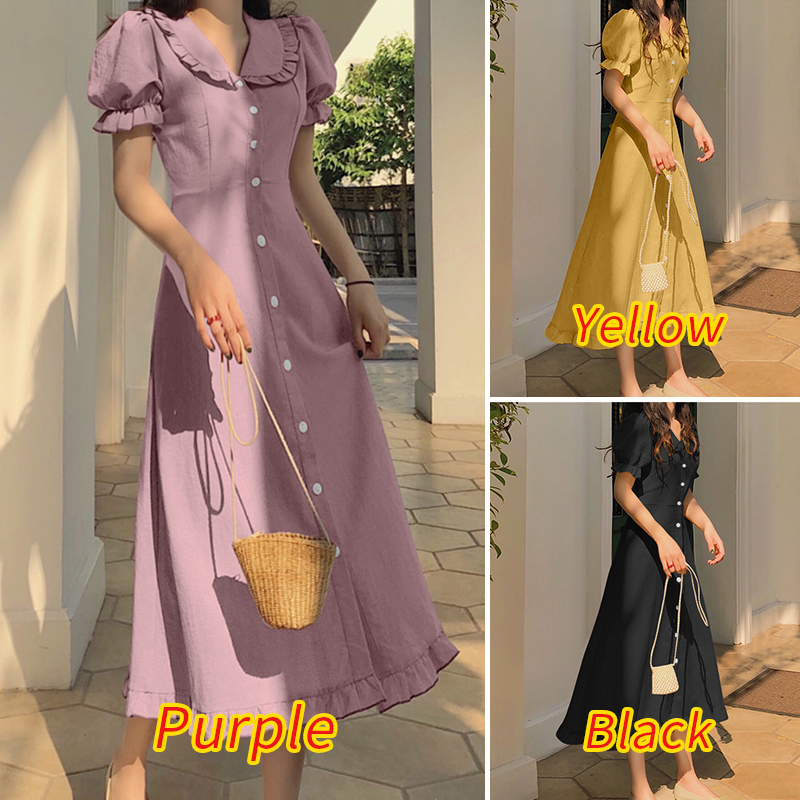 Đầm ZANZEA Tay Phồng Xếp Ly Cổ Áo Bẻ Xuống Nữ Tính | BigBuy360 - bigbuy360.vn