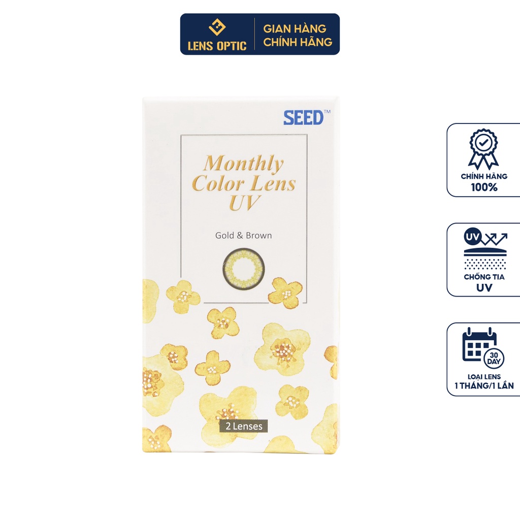 Kính áp tròng 1 tháng SEED có màu Gold Brown có độ cho mắt cận - Lens Optic
