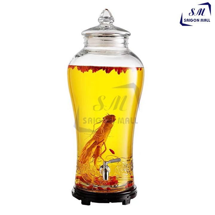 Bình Thủy Tinh Ngâm Rươu Sâm Cao Ly 8 lít có van hoặc không van
