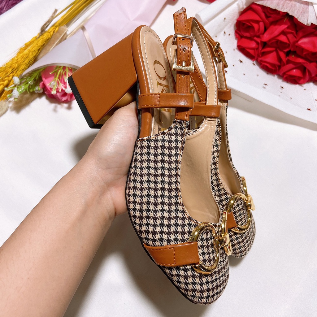 Giày cao gót hot /giày dép nữ công sở 7cm/7f mẫu hot dạng kẻ kết hợp khóa.