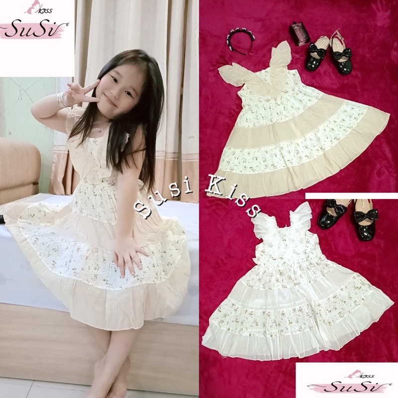 ĐẦM XÒE BÉ GÁI CỔ VUÔNG CÁNH TIÊN SIZE 12-25KG A010