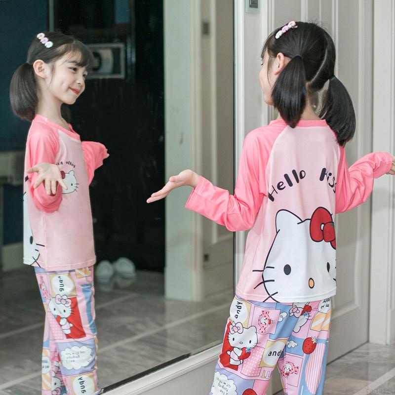 Bộ đồ ngủ tay dài in họa tiết hoạt hình dễ thương thời trang cho bé gái 2-7 tuổi
