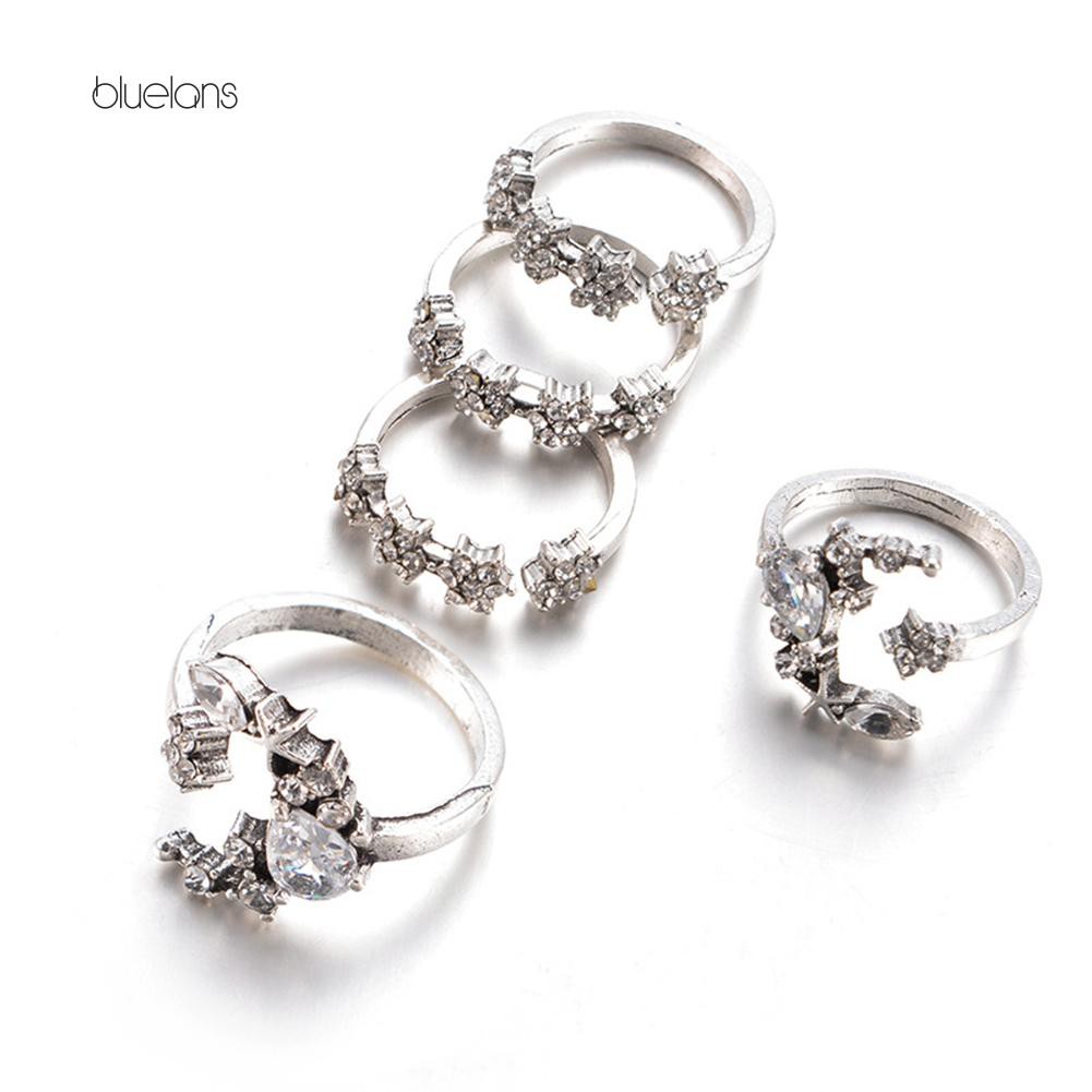 Set 5 Nhẫn Thời Trang Hình Trăng Sao Có Đính Đá Nhân Tạo Đẹp Mắt Cho Nữ