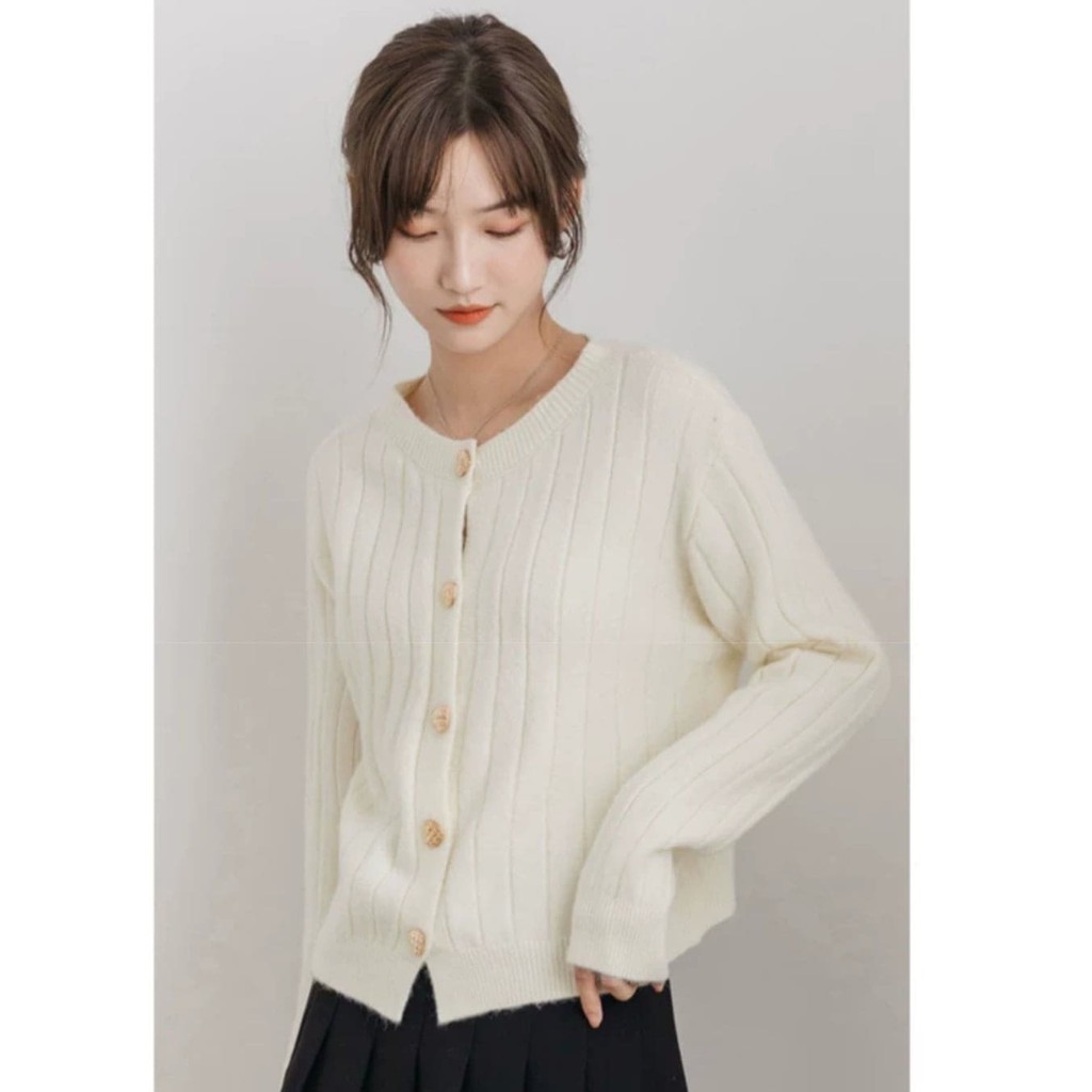 Áo cardigan len xuân thu khuy trái tim trẻ trung dễ thương