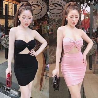 Set áo ống xoắn ngực + váy body