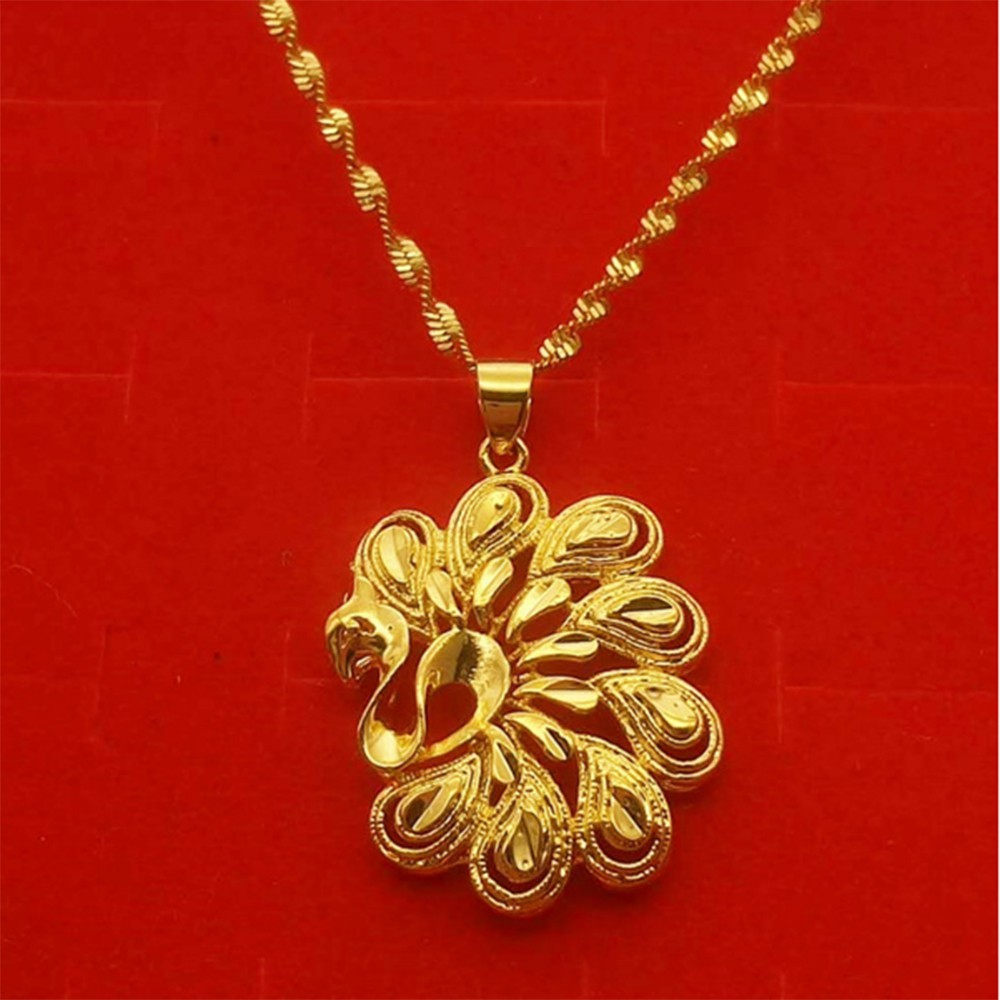 Bộ Dây Chuyền Nữ Dạng Xoắn + Mặt Hình Con Công Mạ Vàng 24K Thiết Kế Tinh Sảo !