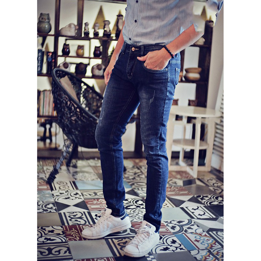 Quần Bò Xanh Đậm Dáng Vừa Chất Vải Jean Mịn Đẹp Phong Cách Thời Trang Quần Jeans Nam