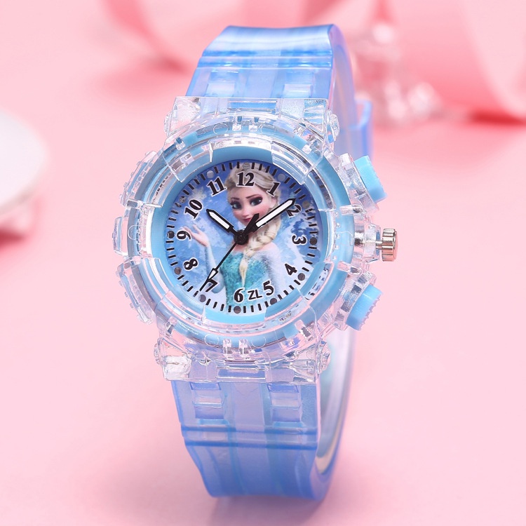Đồng Hồ Elsa Trẻ Em Có Đèn LED Thạch Anh Nhấp Nháy Đầy Màu Sắc - FullBox Hộp PVC
