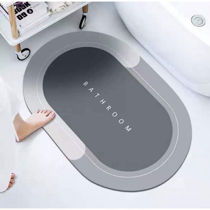 Thảm chùi chân silicone siêu thấm hút nhà tắm, nhanh khô, chống trơn trượt- thảm dậm chân silicon hình oval