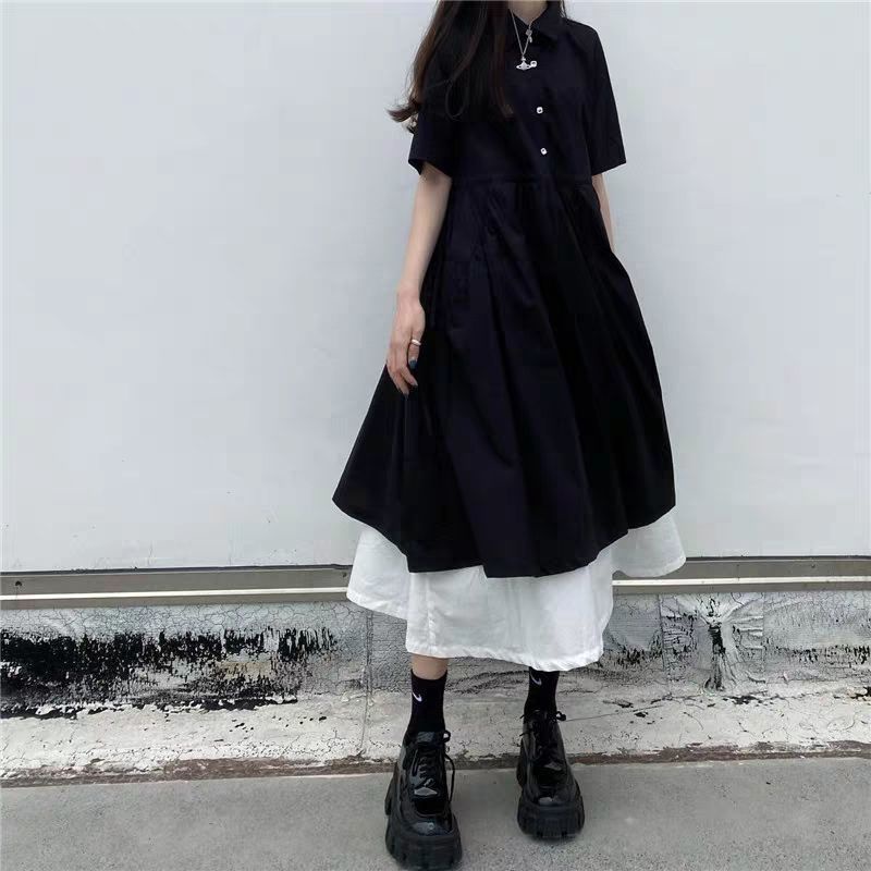 Đầm Giả Hai Mảnh Cổ polo Dáng Rộng Cỡ Lớn 2-300 Jin Thời Trang Mùa Hè Cho Nữ